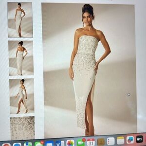 Oh Polly Alcyone Hand Embellished Bandeau Maxi Dress in Ivory